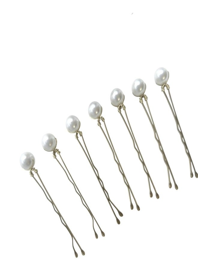 DORMITORRY DHANABAPA 7 Pcs of Pearls Wedding hair pin Pearls Bridal hairpin Pearl hair pin, Wedding hair 8mm, bobby pins, Juda Pin, Bun Pin, Gold wedding Accessories, Ceremony, Gift. - Image 1