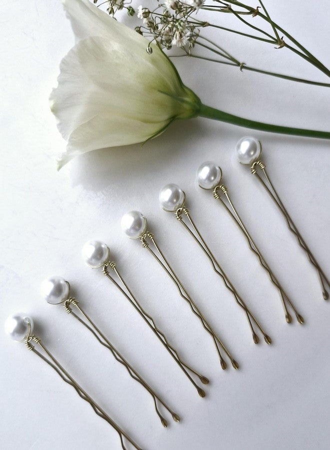 DORMITORRY DHANABAPA 7 Pcs of Pearls Wedding hair pin Pearls Bridal hairpin Pearl hair pin, Wedding hair 8mm, bobby pins, Juda Pin, Bun Pin, Gold wedding Accessories, Ceremony, Gift. - Image 4