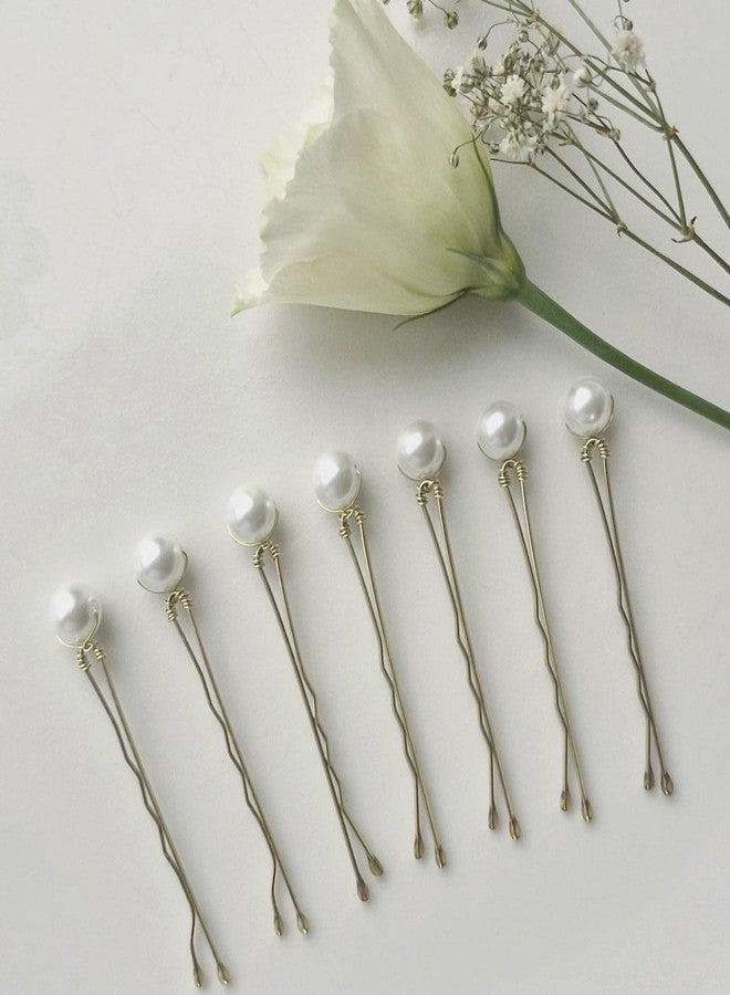 DORMITORRY DHANABAPA 7 Pcs of Pearls Wedding hair pin Pearls Bridal hairpin Pearl hair pin, Wedding hair 8mm, bobby pins, Juda Pin, Bun Pin, Gold wedding Accessories, Ceremony, Gift. - Image 5
