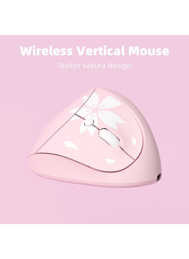 Mytrix Sakura Cherry Pink Wireless Ergonomic Vertical Mouse 2.4Ghz Optical Ergo Mouse With 800 1200 1600 Dpi Right Handed For Laptop Computer Desktop Windows Mac Os Ios Linux Android Systems  - Image 3