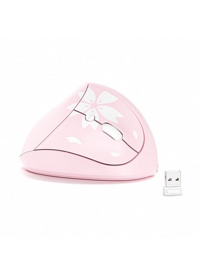 Mytrix Sakura Cherry Pink Wireless Ergonomic Vertical Mouse 2.4Ghz Optical Ergo Mouse With 800 1200 1600 Dpi Right Handed For Laptop Computer Desktop Windows Mac Os Ios Linux Android Systems  - Image 2