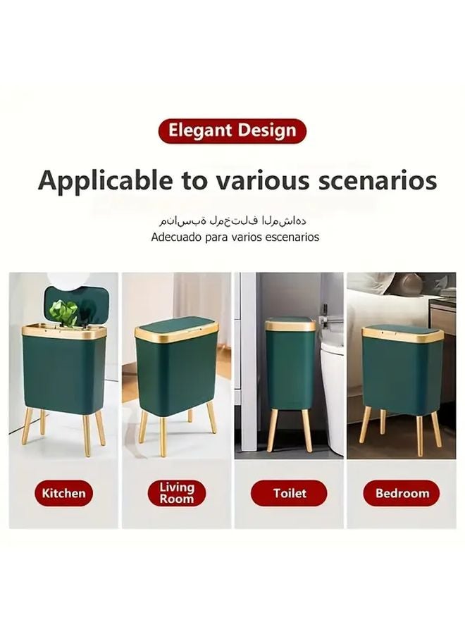 15L Black High Foot Metal Garbage Bin Press Lid Odor Proof Large Capacity Rectangular - Image 4