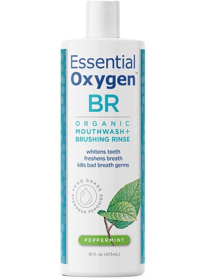 Essential Oxygen Certified BR Organic Brushing Rinse, All Natural Mouthwash for Whiter Teeth, Fresher Breath, and Happier Gums, Alcohol-Free Oral Care, Peppermint, 16 Ounce - Image 1