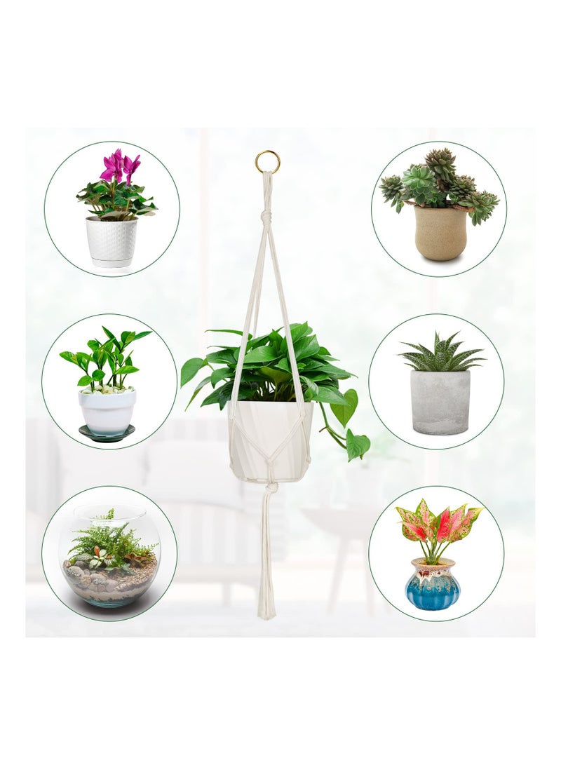 SYOSI حزمة 4 سلال زراعة معلقة، حامل نباتات ماكرامي بحبال قطنية مع 4 خطافات معلقة، حوامل أص pots لزهور الحائط لتزيين الشرفة الداخلية والخارجية - 80 سم - Image 4