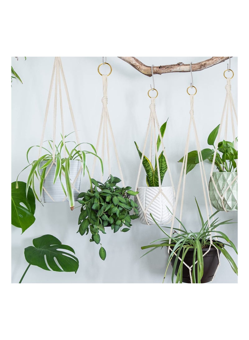 SYOSI حزمة 4 سلال زراعة معلقة، حامل نباتات ماكرامي بحبال قطنية مع 4 خطافات معلقة، حوامل أص pots لزهور الحائط لتزيين الشرفة الداخلية والخارجية - 80 سم - Image 5
