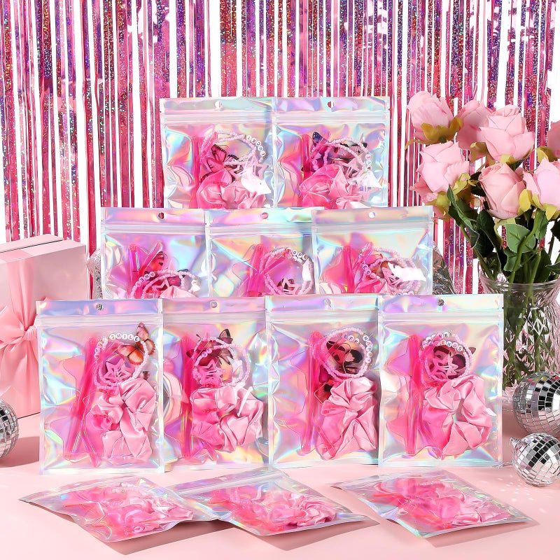 Quelay 134 Pcs Kpop Disco Party Favors Popular Singer Party Friendship Gift Set Birthday Bracelets Sunglasses Satin Scrunchie Clips Stickers Bags for 80s Y2k Fans Women(Star,Pink) - Image 3