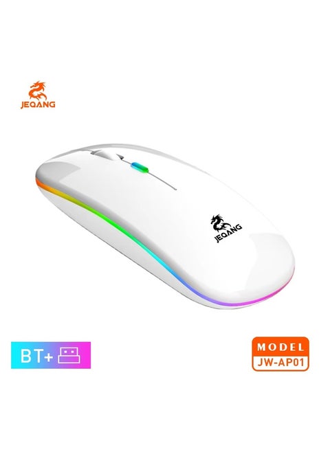 Jeqang Wireless+BT Rechargeble Mouse Dual-Mode White JW-AP01