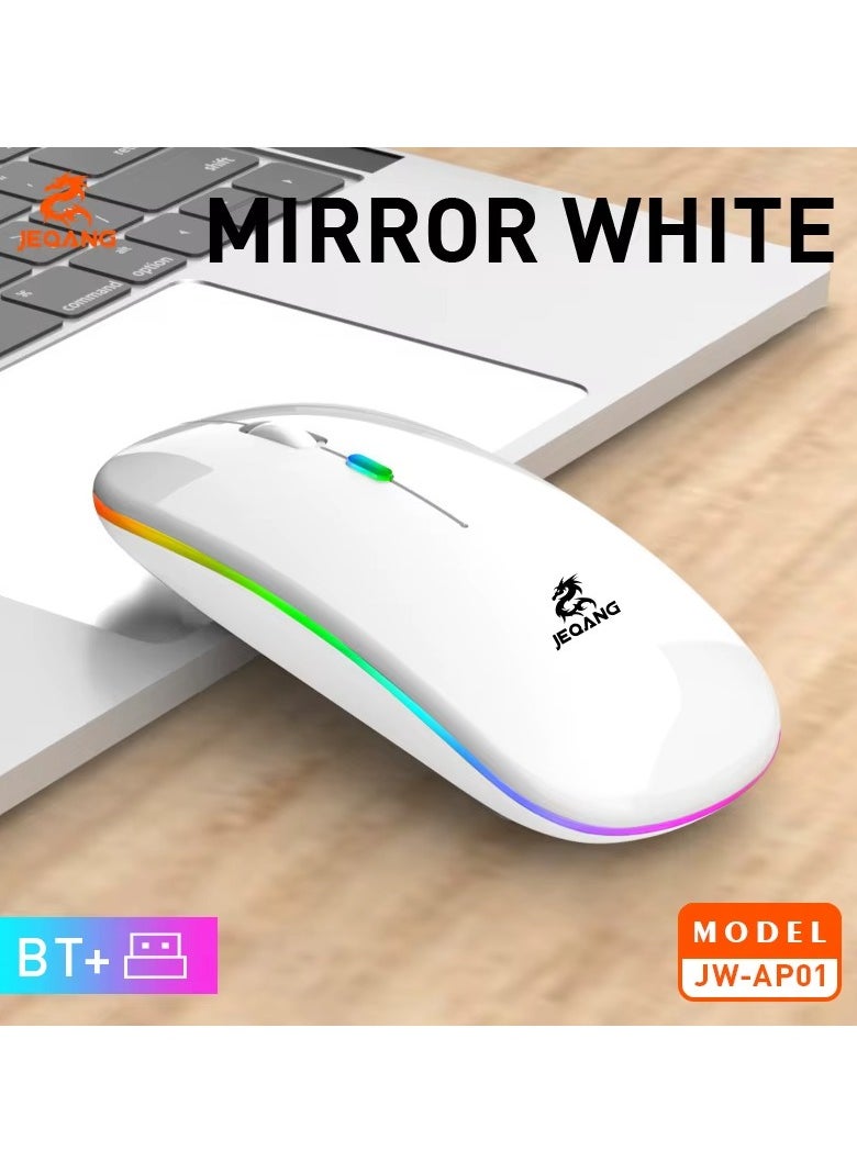 JEQANG - Jeqang Wireless+BT Rechargeble Mouse Dual-Mode White JW-AP01 - Image 1