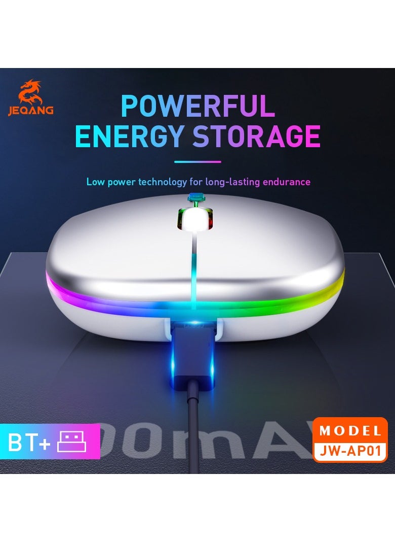 JEQANG - Jeqang Wireless+BT Rechargeble Mouse Dual-Mode White JW-AP01 - Image 1