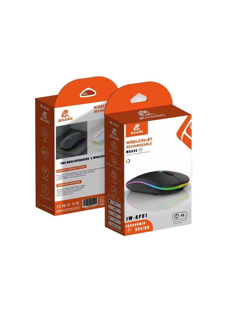 JEQANG - Jeqang Wireless+BT Rechargeble Mouse Dual-Mode White JW-AP01 - Image 1