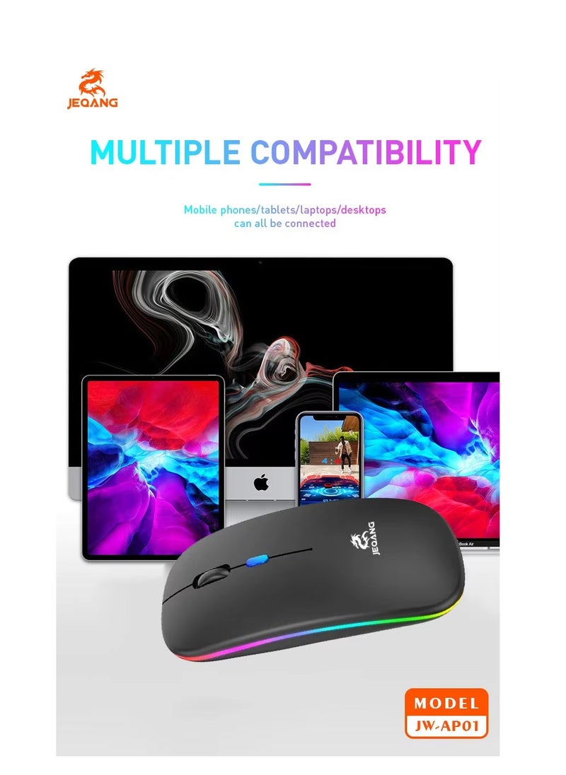 JEQANG - Jeqang Wireless+BT Rechargeble Mouse Dual-Mode White JW-AP01 - Image 1