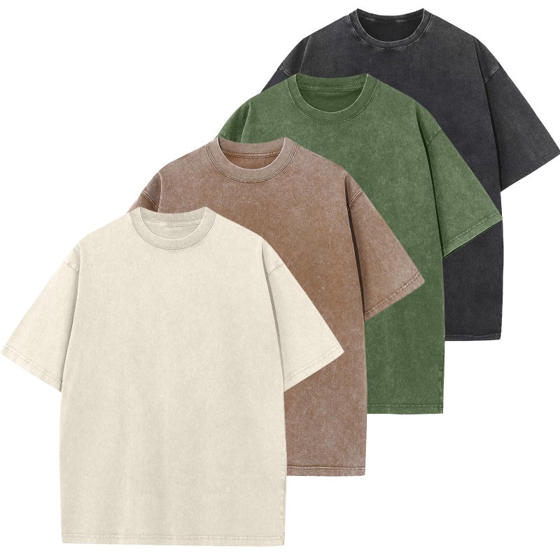 SnowElve 4 Pack Men's Oversized Cotton T-Shirts Loose Fit Vintage Tee Short Sleeve Casual Tshirts Solid Tops(BKAGCFBG,M) - Image 1