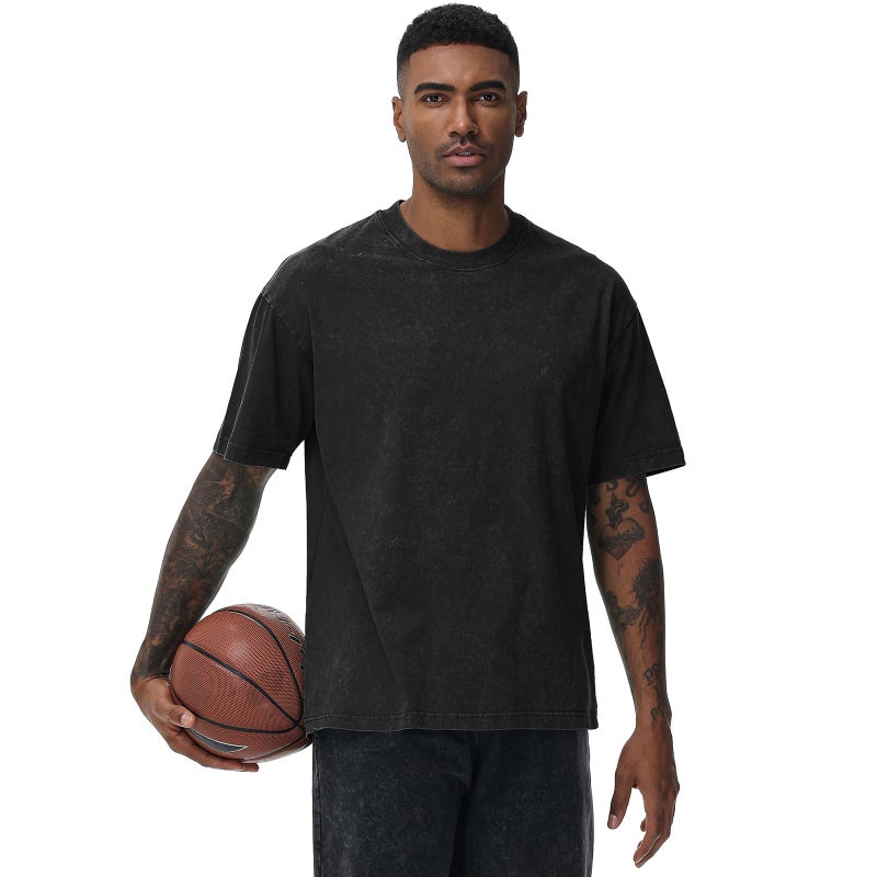 SnowElve 4 Pack Men's Oversized Cotton T-Shirts Loose Fit Vintage Tee Short Sleeve Casual Tshirts Solid Tops(BKAGCFBG,M) - Image 2