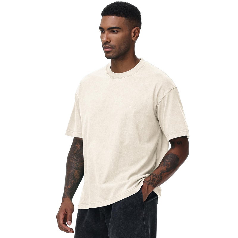 SnowElve 4 Pack Men's Oversized Cotton T-Shirts Loose Fit Vintage Tee Short Sleeve Casual Tshirts Solid Tops(BKAGCFBG,M) - Image 5