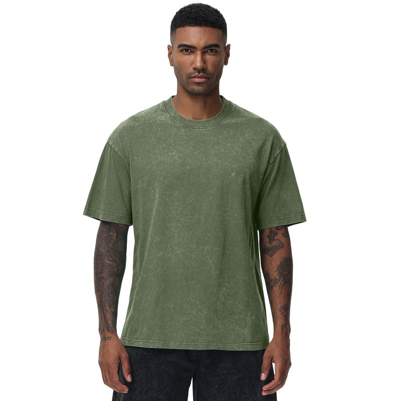 SnowElve 4 Pack Men's Oversized Cotton T-Shirts Loose Fit Vintage Tee Short Sleeve Casual Tshirts Solid Tops(BKAGCFBG,M) - Image 4