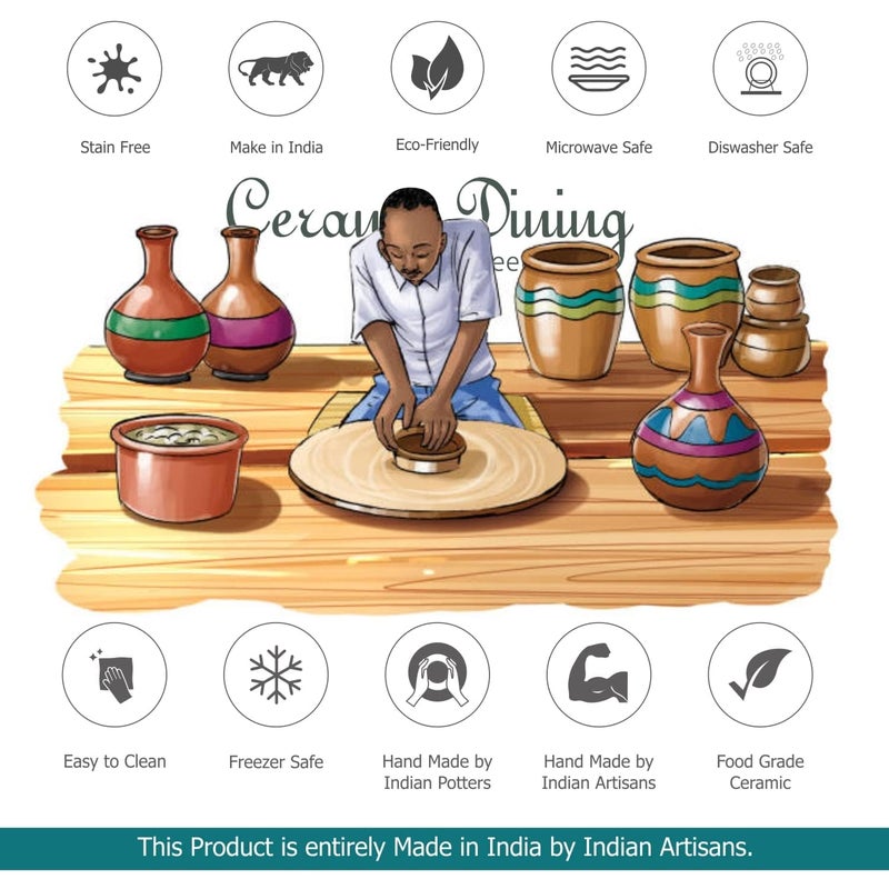 The Xstore طقم غلاية شاي سيراميك مطلي يدوي | طقم شاي صباحي | 1 غلاية (600 مل) | 1 صينية | 4 أكواب شاي (180 مل) | آمن للاستخدام في الميكروويف (أزرق) - Image 5