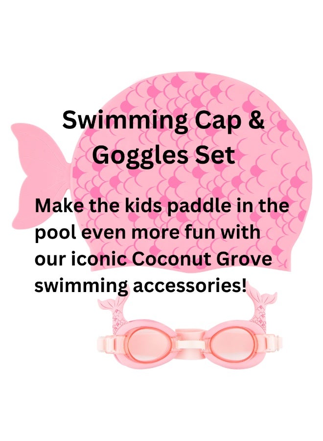 Trishi Coconut Grove Kids Swimming Cap & Goggles Set – Silicone Swim Cap with Anti-Fog UV Protection Goggles, Adjustable Strap, Leak-Proof Swim Glasses for Boys & Girls Pool & Beach Pearl the Mermaid - Image 2