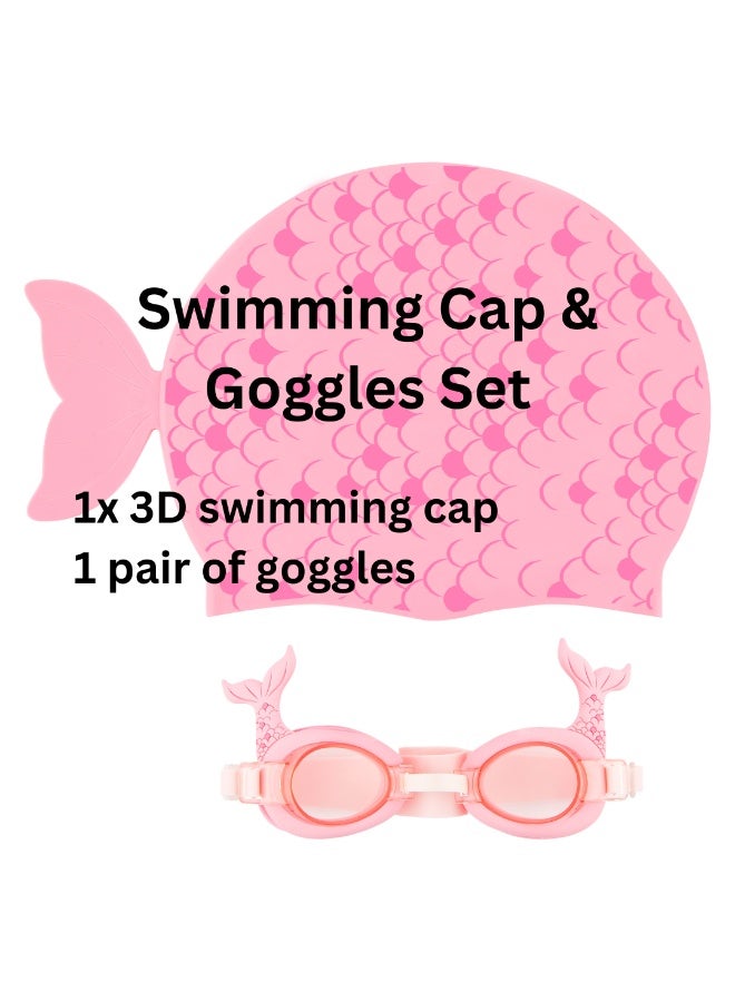 Trishi Coconut Grove Kids Swimming Cap & Goggles Set – Silicone Swim Cap with Anti-Fog UV Protection Goggles, Adjustable Strap, Leak-Proof Swim Glasses for Boys & Girls Pool & Beach Pearl the Mermaid - Image 3
