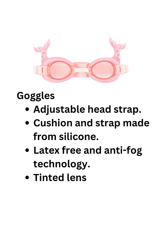 Trishi Coconut Grove Kids Swimming Cap & Goggles Set – Silicone Swim Cap with Anti-Fog UV Protection Goggles, Adjustable Strap, Leak-Proof Swim Glasses for Boys & Girls Pool & Beach Pearl the Mermaid - Image 5