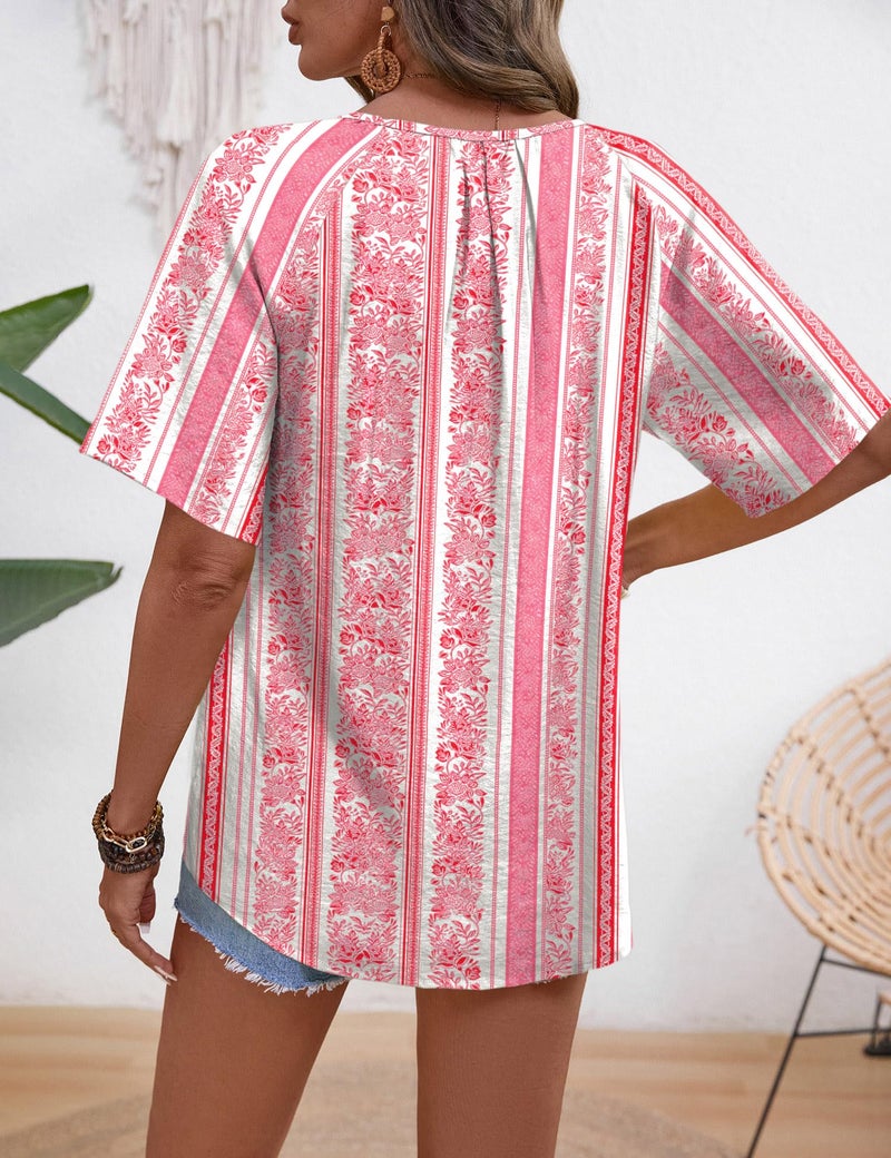 Rapbin Plus Size Spring Clothes for Women: Pink Striped Cotton Shirts for Women V Neck Short Sleeve Tops Business Casual Outfits XL - Image 5