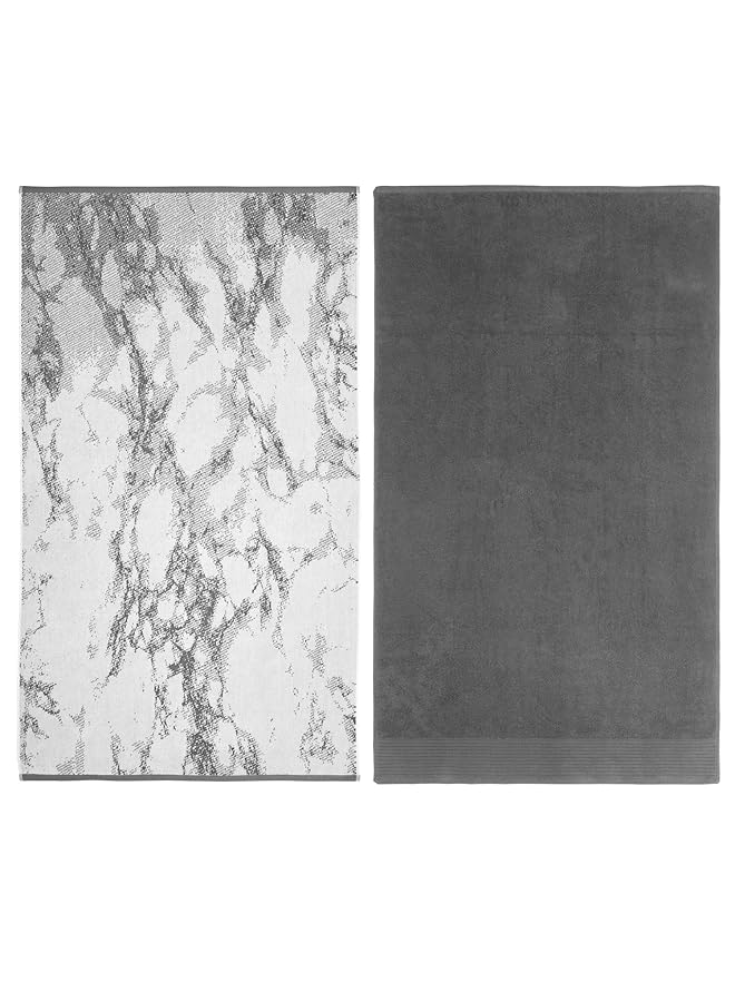 erorex Cotton Towel Set Absorbent Fast Drying 10 Piece Towels Bathroom Decor Marble Solid Pattern Includes 2 Bath 4 Face And 4 Hand Towels Gray - Image 2