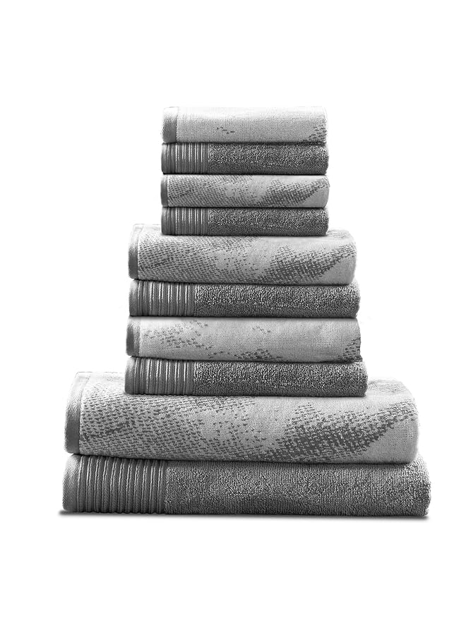 erorex Cotton Towel Set Absorbent Fast Drying 10 Piece Towels Bathroom Decor Marble Solid Pattern Includes 2 Bath 4 Face And 4 Hand Towels Gray - Image 1