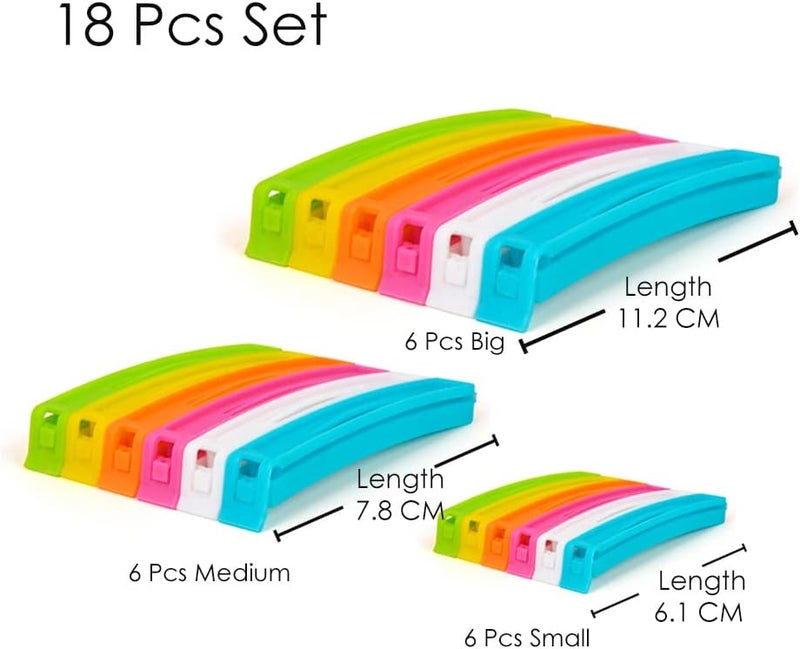 Tosaa 18 Pcs - 3 Different Size Plastic Food Snack Bag Pouch Clip Sealer Large,Medium,Small Plastic Snack Seal Sealing Bag Clips Vacuum Sealer (Multicolor) - Image 2