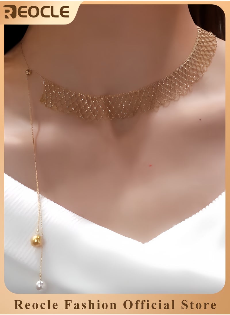 REOCLE Women's Necklace Dainty Gold Chain Choker Necklace 14K Gold Plated Handmade Boho Necklace Delicate Simple Minimalist Choker Necklace as Jewelry Gifts  - Image 1