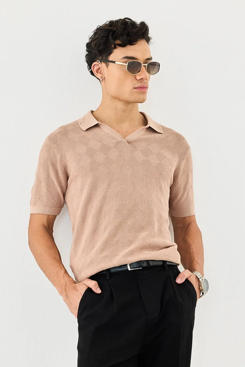 SNITCH Textured Knit 100% Cotton Polo T-Shirt