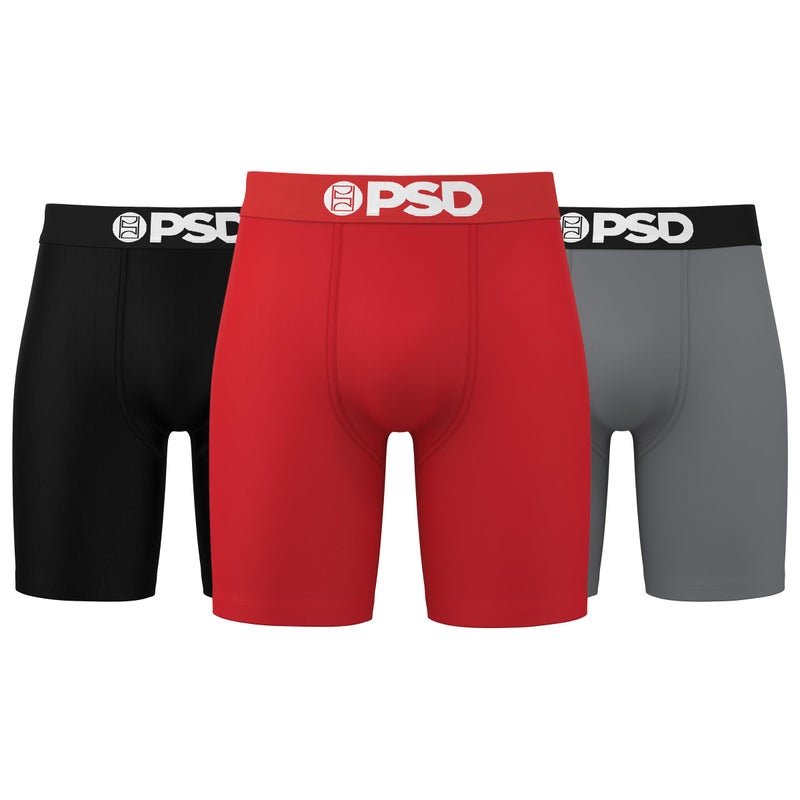 PSD مجموعة 3 قطع من بوكسر بريف للرجال باللون الأحمر/الرمادي/الأسود، متعدد، S - Image 1