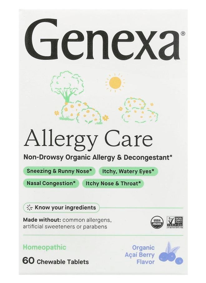 Genexa Allergy Care NonDrowsy Organic Allergy & Decongestant Organic Acai Berry  60 Chewable Tablets 
