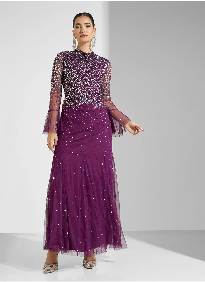 Amelia Rose Flared Sleeve Maxi Dress