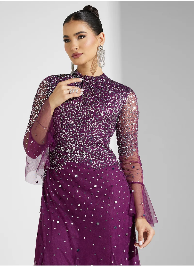 Amelia Rose Flared Sleeve Maxi Dress