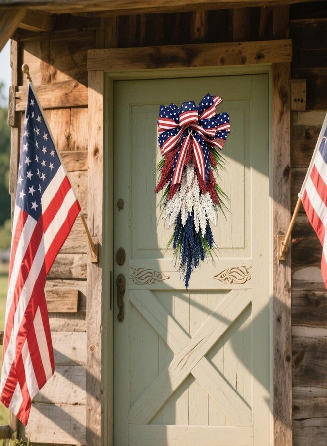 Demonwer 19.7 Inch Patriotic Wreath for Front Door 4th of July Wreath Independence Day White Blue Red Garland for Memorial Day Veterans Day Front Door Decoration Hanging Ornaments - Image 5