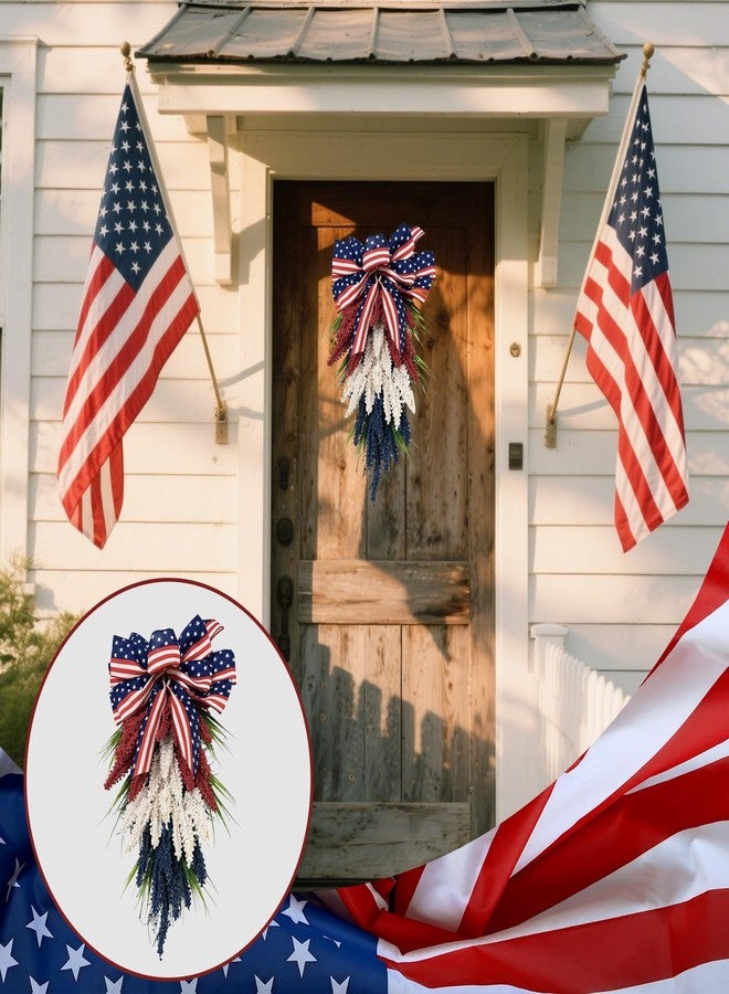 Demonwer 19.7 Inch Patriotic Wreath for Front Door 4th of July Wreath Independence Day White Blue Red Garland for Memorial Day Veterans Day Front Door Decoration Hanging Ornaments - Image 3