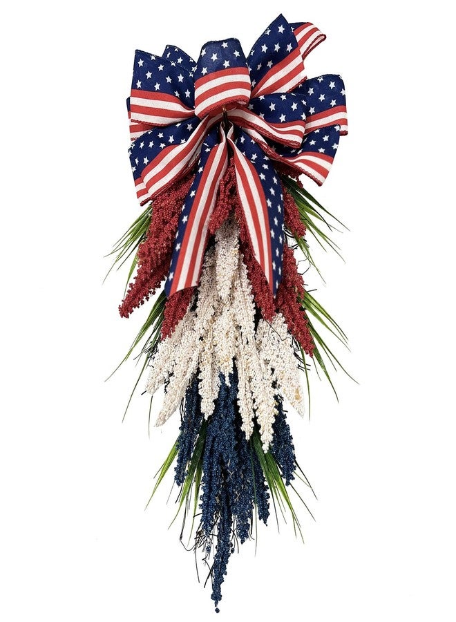 Demonwer 19.7 Inch Patriotic Wreath for Front Door 4th of July Wreath Independence Day White Blue Red Garland for Memorial Day Veterans Day Front Door Decoration Hanging Ornaments - Image 1