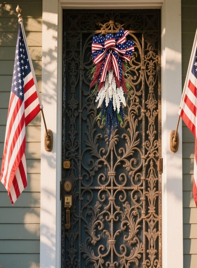 Demonwer 19.7 Inch Patriotic Wreath for Front Door 4th of July Wreath Independence Day White Blue Red Garland for Memorial Day Veterans Day Front Door Decoration Hanging Ornaments - Image 4