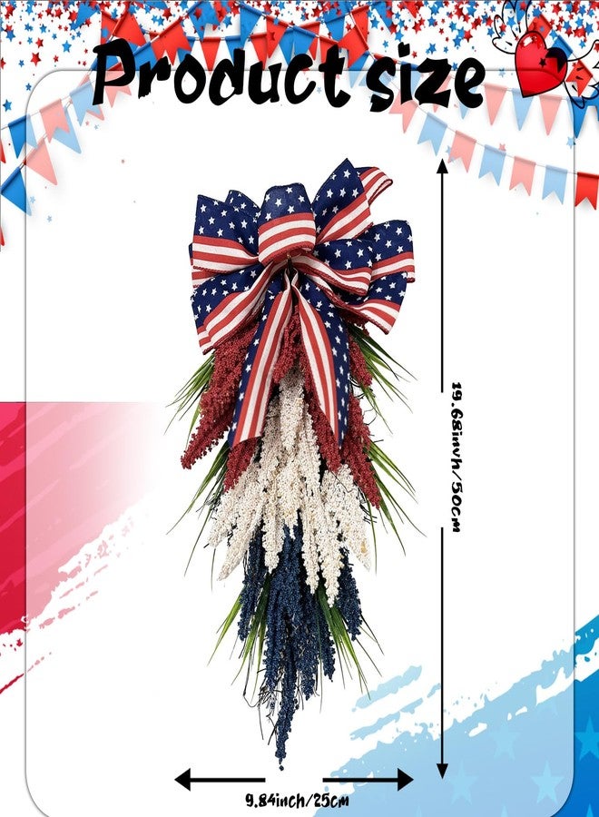 Demonwer 19.7 Inch Patriotic Wreath for Front Door 4th of July Wreath Independence Day White Blue Red Garland for Memorial Day Veterans Day Front Door Decoration Hanging Ornaments - Image 2