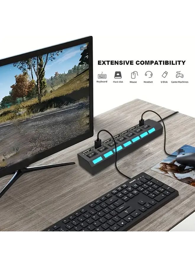 7 Port USB 2.0 Hub with LED Indicators and Power Switch - Image 4