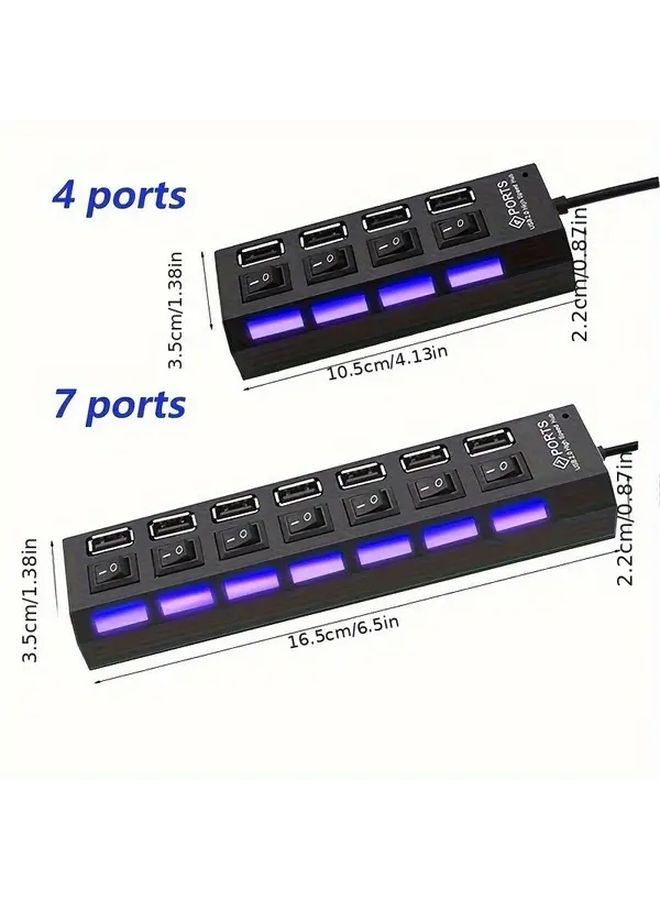 7 Port USB 2.0 Hub with LED Indicators and Power Switch - Image 2