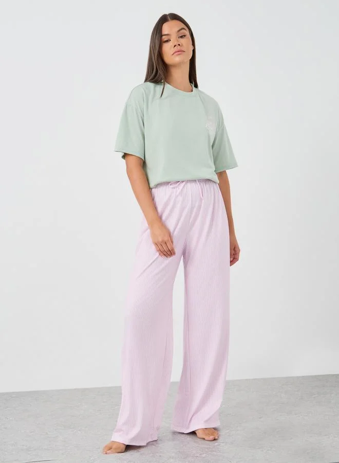 Styli Styli Slogan Print Short Sleeve T-Shirt and Pyjama Set