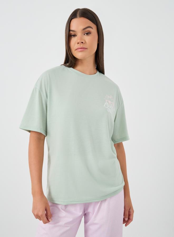 Styli Slogan Print Short Sleeve T-Shirt and Pyjama Set - Image 3