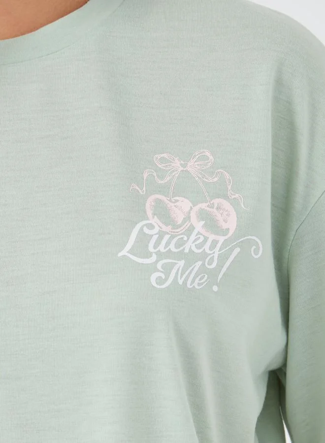 Styli Styli Slogan Print Short Sleeve T-Shirt and Pyjama Set