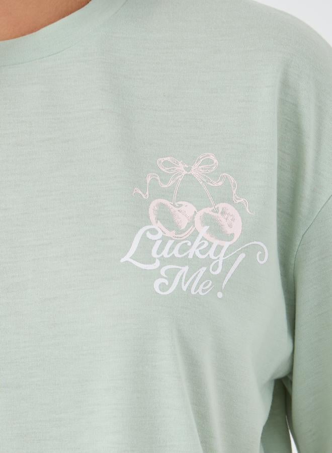 Styli Slogan Print Short Sleeve T-Shirt and Pyjama Set - Image 4