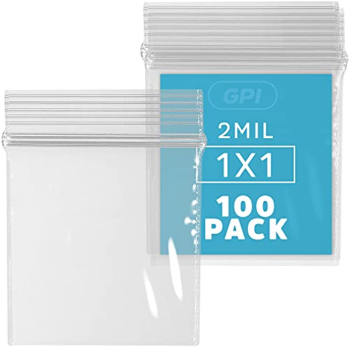 GPI- Pack of 100 1" x 1" 2.5 Mil Thick, Clear Plastic Jewelry Zip Bags, Reclosable Strong Poly Baggies with Resealable Zip Top Lock for Pills, Meds, Jewelry, Travel, Storage, Packaging & Shipping. - Image 1