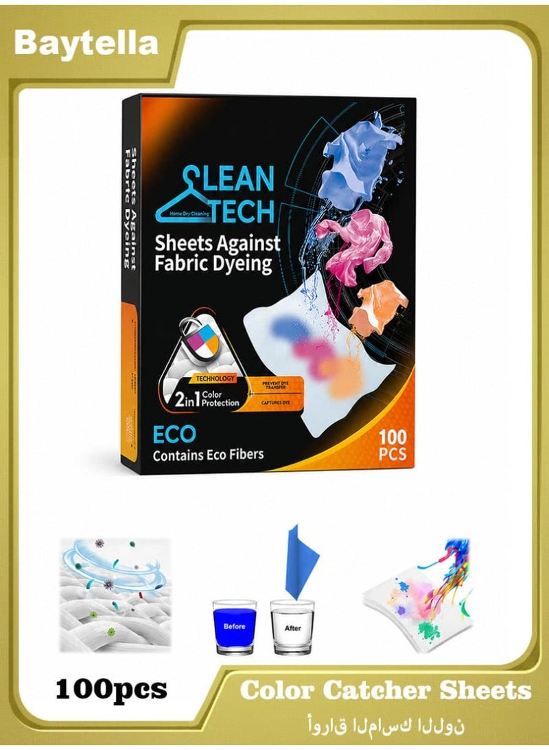 100 PCS Color Catcher Sheets 2 in 1, Dye Absorbing Laundry Sheets, Prevent Color Bleeding & Transfer, Fragrance-Free, Color Protection for All Fabrics, Washing Machine Safe - Image 1