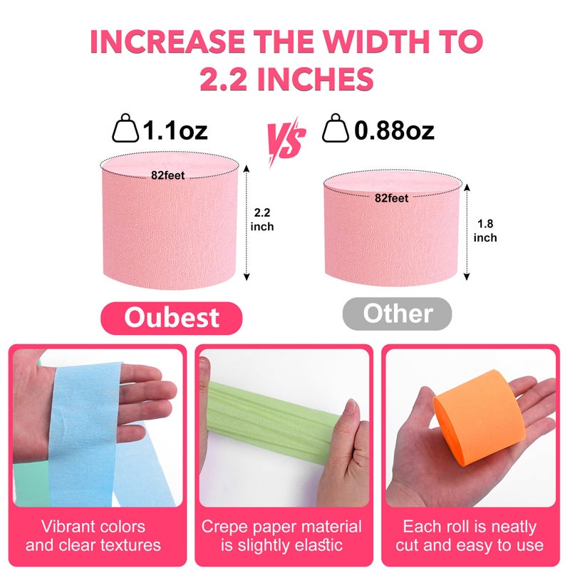 Oubest Crepe Paper Streamers 2.2 Inch x 656 Feet Ideal Party Supplies & Decorations for Birthdays Baby Showers Bachelorettes Weddings DIY, 8 Rolls Pastel Streamers Backdrops, Doorway & Wall Decor - Image 3