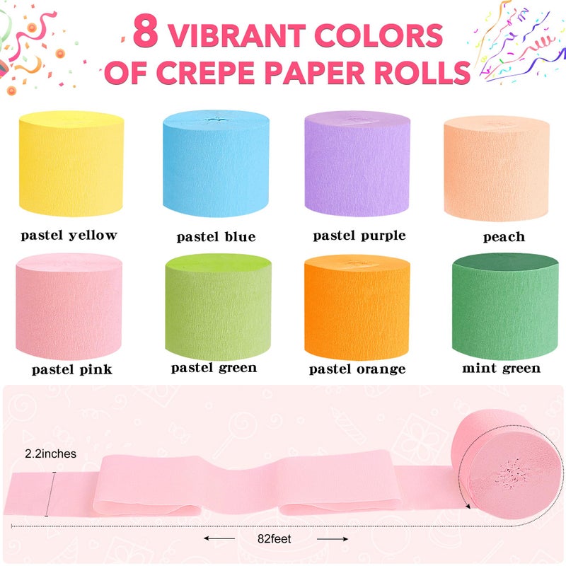 Oubest Crepe Paper Streamers 2.2 Inch x 656 Feet Ideal Party Supplies & Decorations for Birthdays Baby Showers Bachelorettes Weddings DIY, 8 Rolls Pastel Streamers Backdrops, Doorway & Wall Decor - Image 2