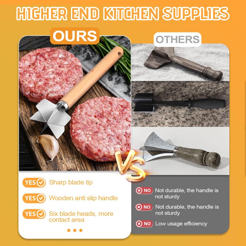 WLKSTS 11 inch Stainless Steel Meat masher with 6 Blades, Metal Potato Masher, Ground Beef chopper tool, Suitable For Making Ground meat, Mashed potatoes, Jam and moreï¼ˆone pack) - Image 4