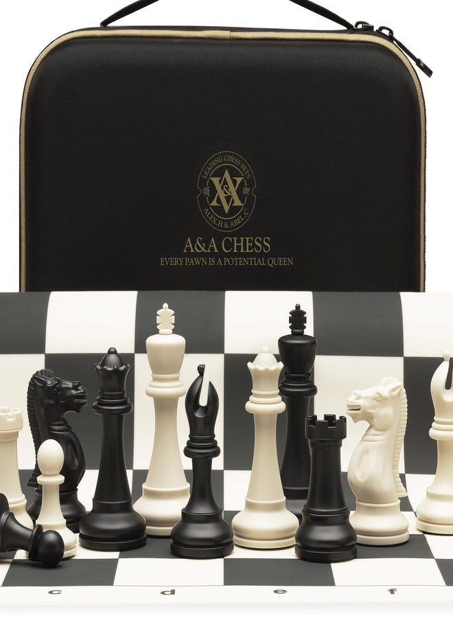 A&A Tournament Chess Set/ 20''x20'' Foldable Silicone Chess Board / 3.75'' King Height Plastic Quadruple Weighted Classic Staunton Pieces/Storage Bag for 6 Years Old - 2 Players - Image 1